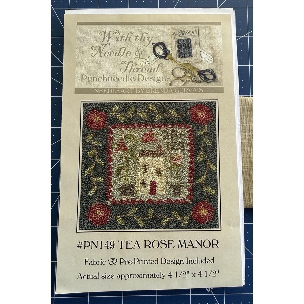 With Thy Needle & Thread TEA ROSE MANOR PN149 Punch NeedleKIT Brenda Gervais OOP